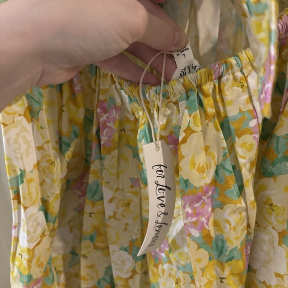 NWT For Love & Lemons Tamra Yellow Floral Mini Dress Size L $248 Puff sleeve - Picture 3 of 3